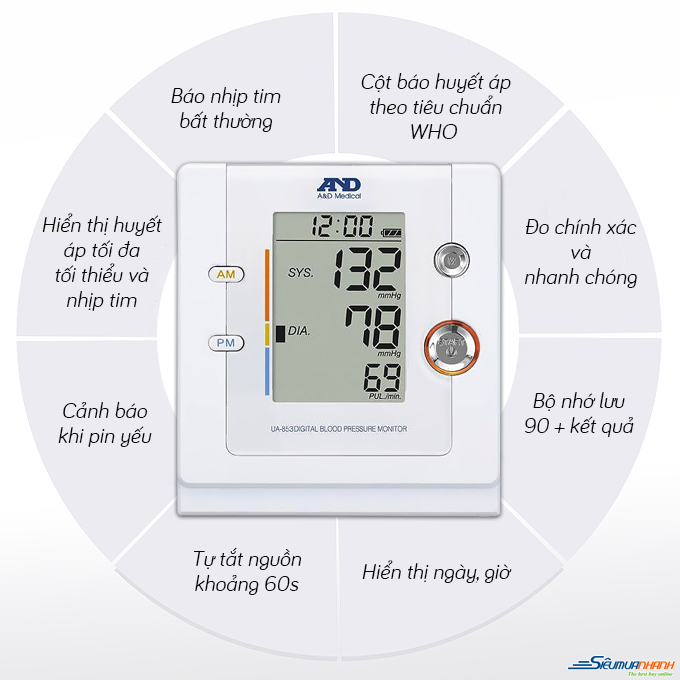 Máy đo huyết áp bắp tay tự động Nhật Bản AND UA-853